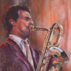 Dessin pastels Saxophoniste 1
