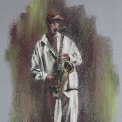 Dessin pastels Saxophoniste 2