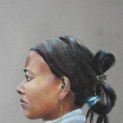Dessin pastels Vietnam. Portrait de femme